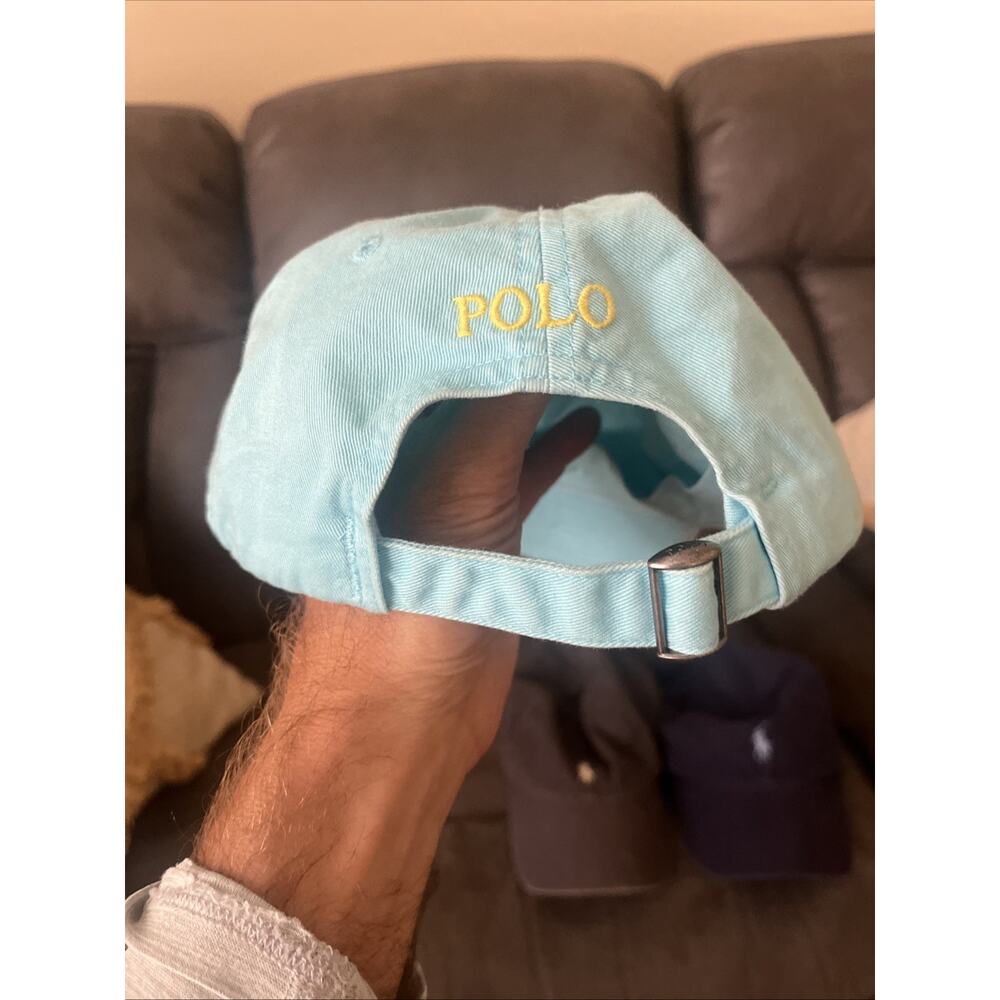 (3) Polo Ralph Lauren Hat Cap Strap Back Blue Mens Yellow Pony Adjustable Casual - Picture 6 of 13
